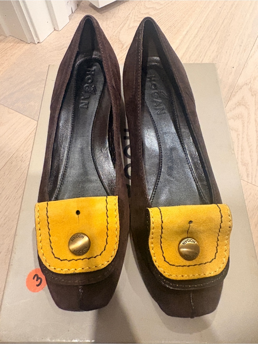 Hogan Brown Suede Loafers with Yellow Accent
